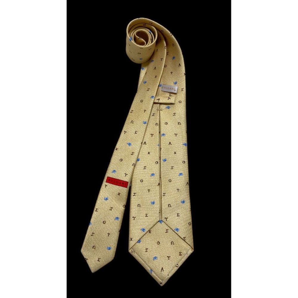 BVLGARI 7FOLD Gold Alphabet Book Silk Tie ITALY 60"/ 3.7" EC